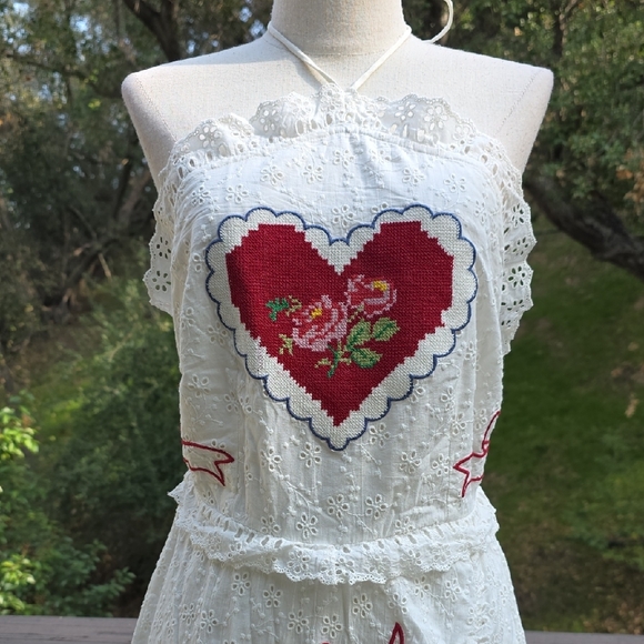 NWT FOR LOVE AND LEMONS MI AMORE EMBROIDERED HALTER NAT WHITE MAXI DRESS SIZE M - Picture 4 of 9